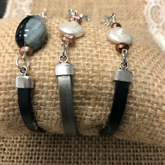 Metallic color leather handmade bracelet - Picture 5 of 7